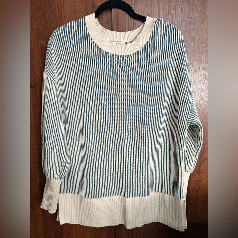 LOFT Navy and Cream Striped Sweater